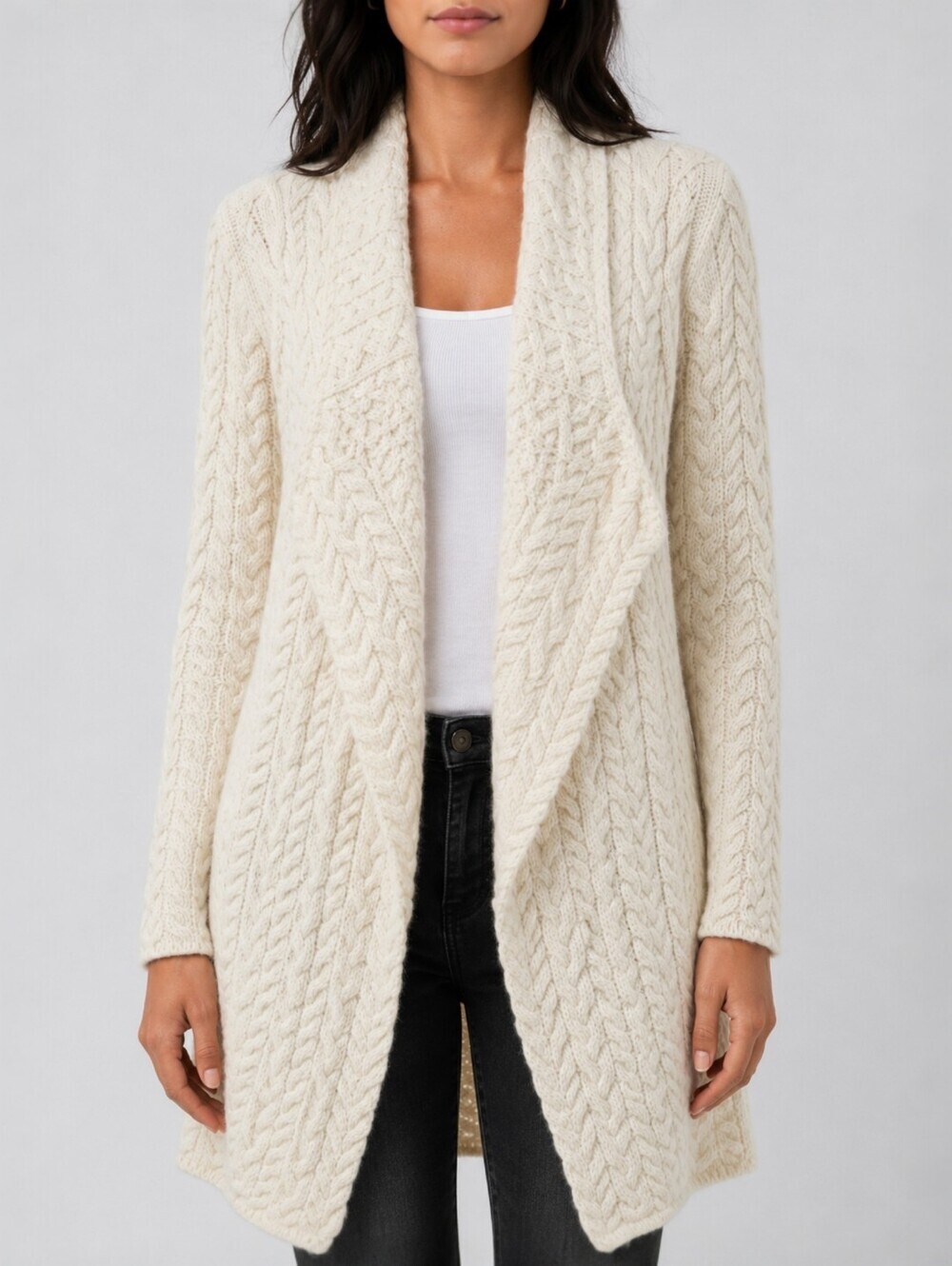 IrelandsEye Aran Wool Cardigan Chunky Cable Knit Made in Ireland Size S